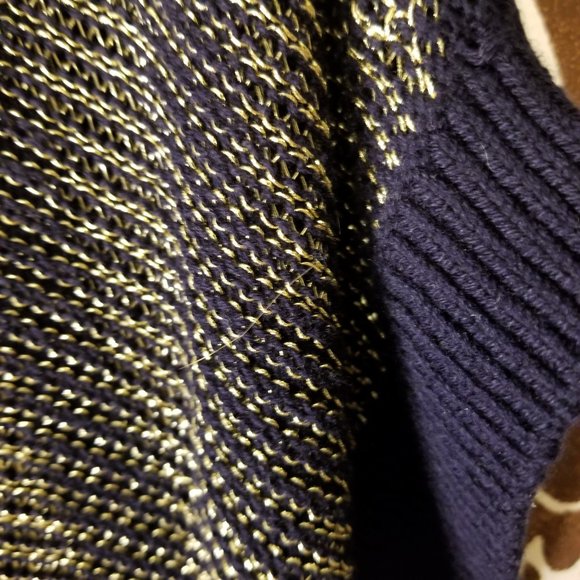 CHICOS Michelle Pullover Sweater LIGHTWEIGHT Knit Navy Metallic Zig Zag Womens 3 - Picture 3 of 5
